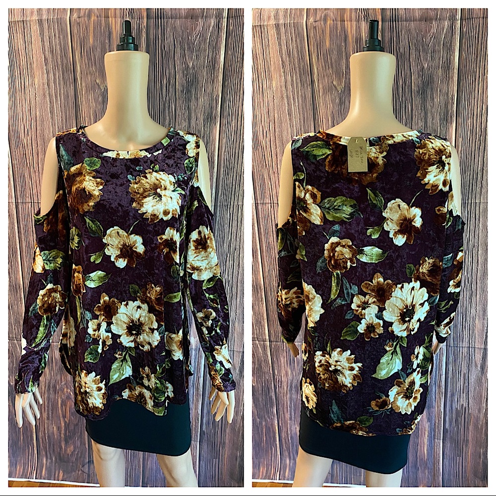 Let Them Eat Cake NWT sz large purple tan cream floral velvet blouse boho